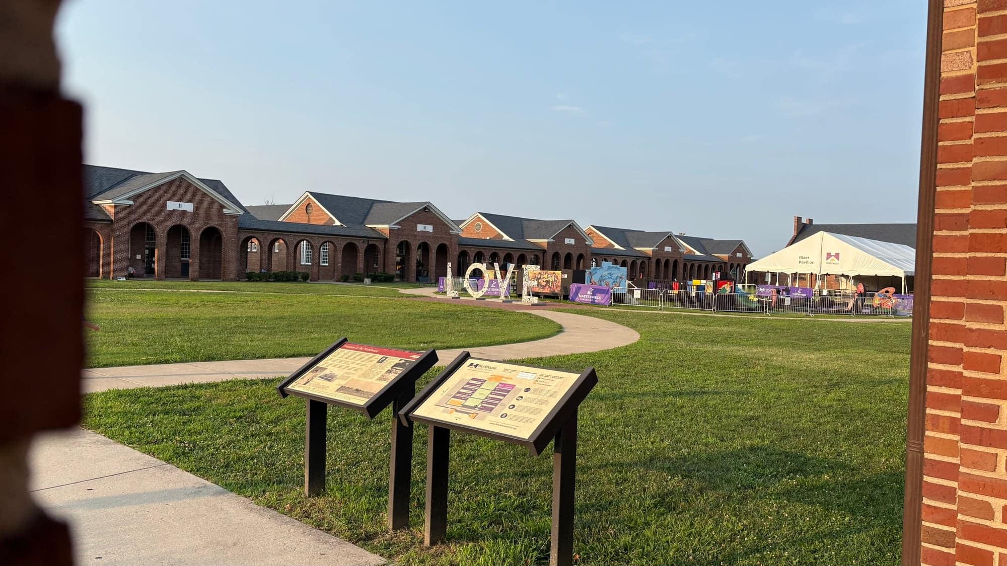 The Workhouse Arts Center's lawn and gallery pavilions in late-afternoon light