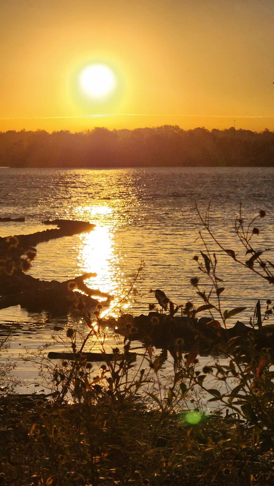 A golden sunset glittering across the Potomac River at Mason Neck